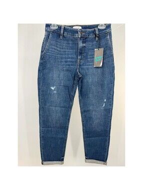 Studio Blue Womens High Rise Distressed Tapered Jeans Roll Cuff Stretch 28 NWT